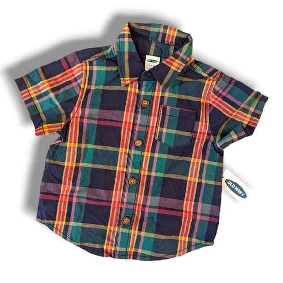 Old Navy Boys 3-6m Plaid Button Up Short Sleeve Shirt - Picture 1 of 5